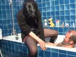Dark-haired French girl gets an old dudes pecker in her asshole