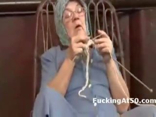 Randy granny fingers herself and gives soaking wet blowjob